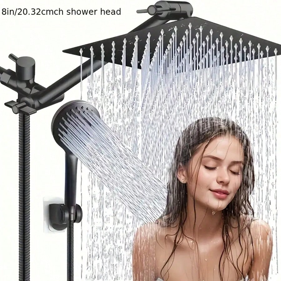 High Pressure Shower Head Handheld - 高水圧シャワーヘッド＆ハンドシャワーのコンビセット。8インチのシャワーヘッド、11インチの延長アーム、5段階の水量調整機能、漏れ防止機能付き。
