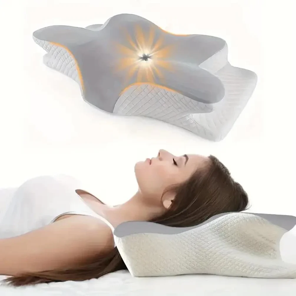 Memory Foam Orthopedic Pillow Neck Pain - メモリーフォームを使用した蝶の形をした、首をリラックスさせる効果のある、ゆっくりと元の形に戻るネックピロー。首の痛みを和らげ、快適な睡眠をサポートする整形外科用枕。