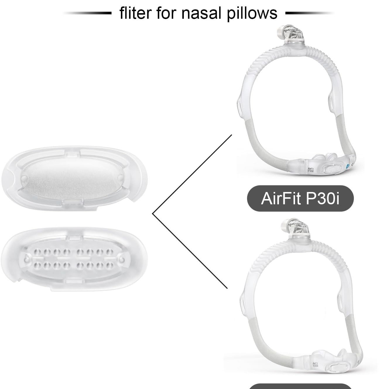 Anti Snore Contour Pillow - 10～30個入りの交換用AirFit N30i P30i用鼻当てパッド、排気口用ディフューザー、N30i P30i用鼻当てパッド排気口フィルター