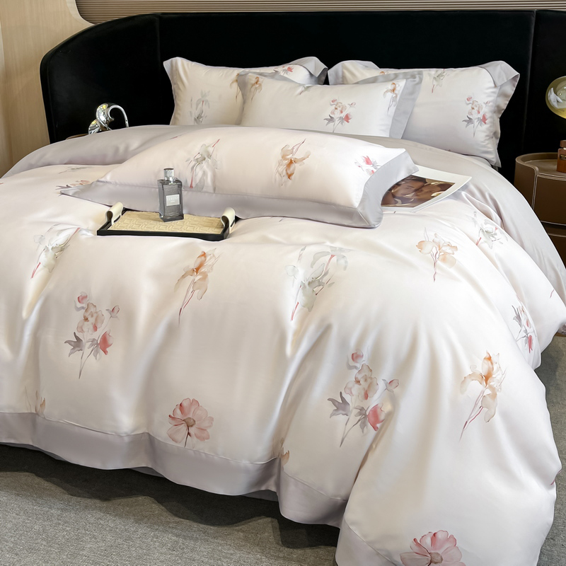 Aesthetic Floral Duvet Cover - 花柄プリント寝具セット高級リヨセルユーカリ繊維ソフトシルキー布団カバーフィットベッドシート枕カバーホームテキスタイル