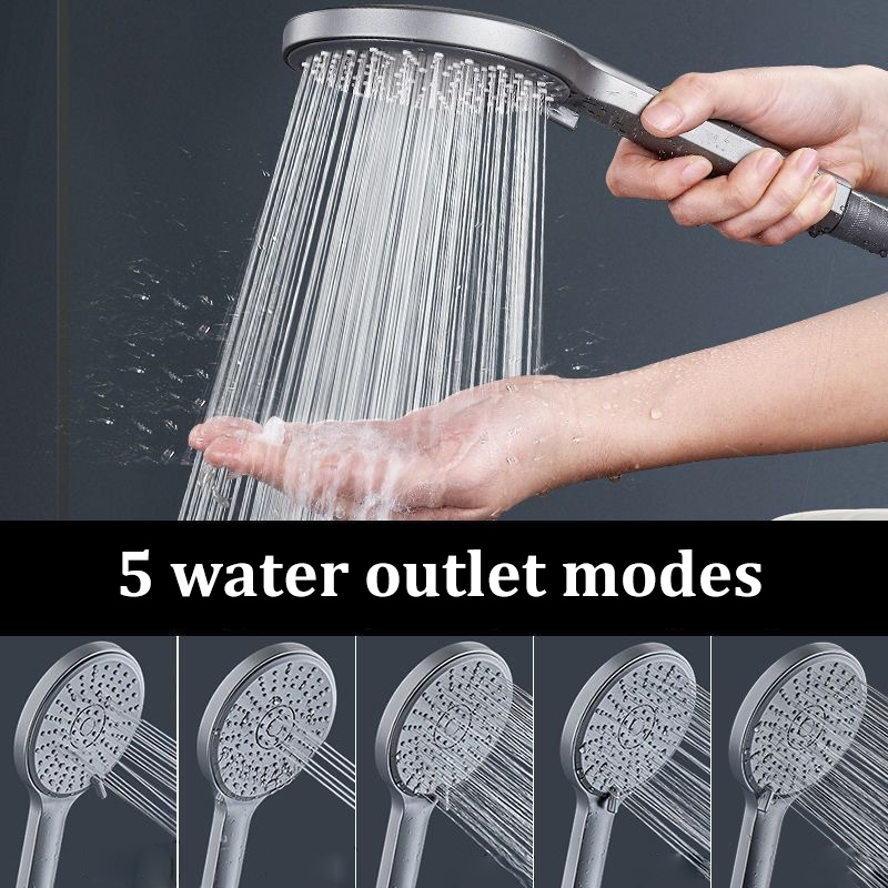 ブラックの5モードシャワーヘッド。水量調整可能で、高水圧、節 - High Pressure Shower Head Handheld のレビューと価格