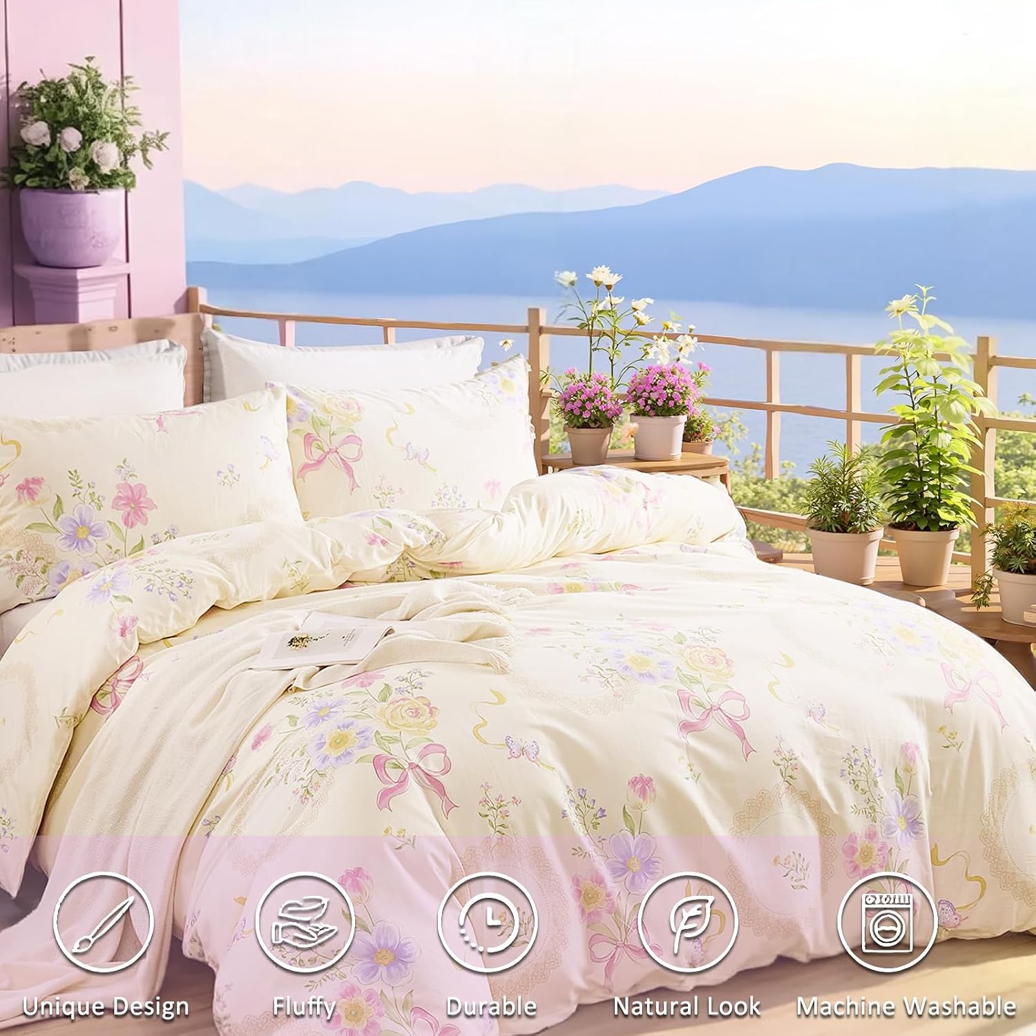 花柄のデュベカバー（クイーン/キングサイズ）- 100％コッ - Aesthetic Floral Duvet Cover のレビューと価格