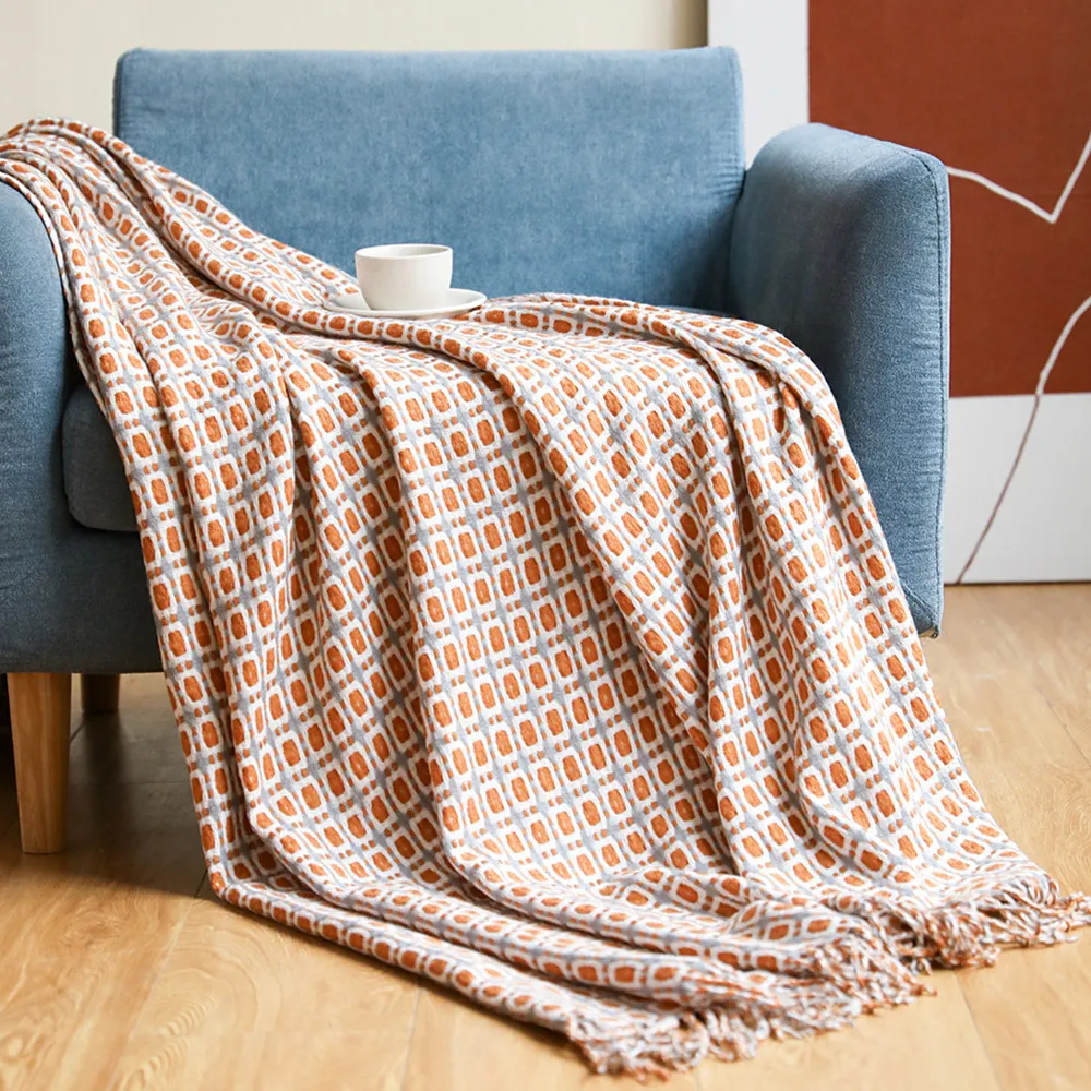 幾何学模様の格子柄ジャカード織りブランケット。ボヘミアン調の - Boho Throw Blanket Fringe のレビューと価格