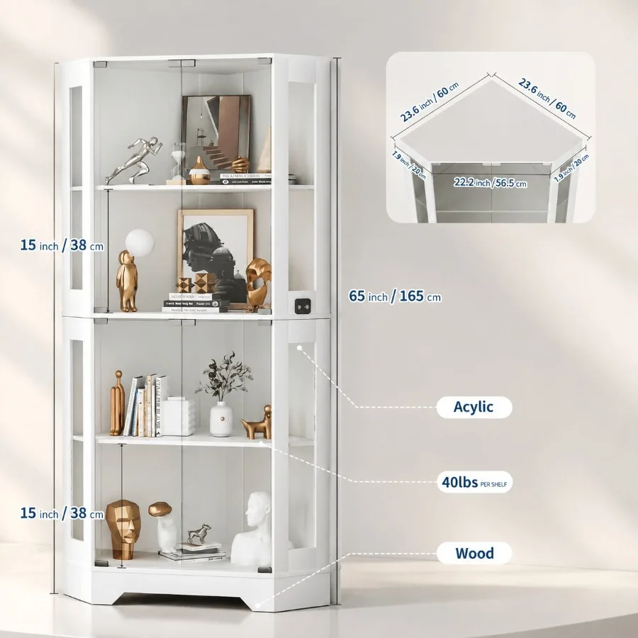 65インチの白いコーナー型コレクションキャビネット。モーショ - Storage & Organization のレビューと価格