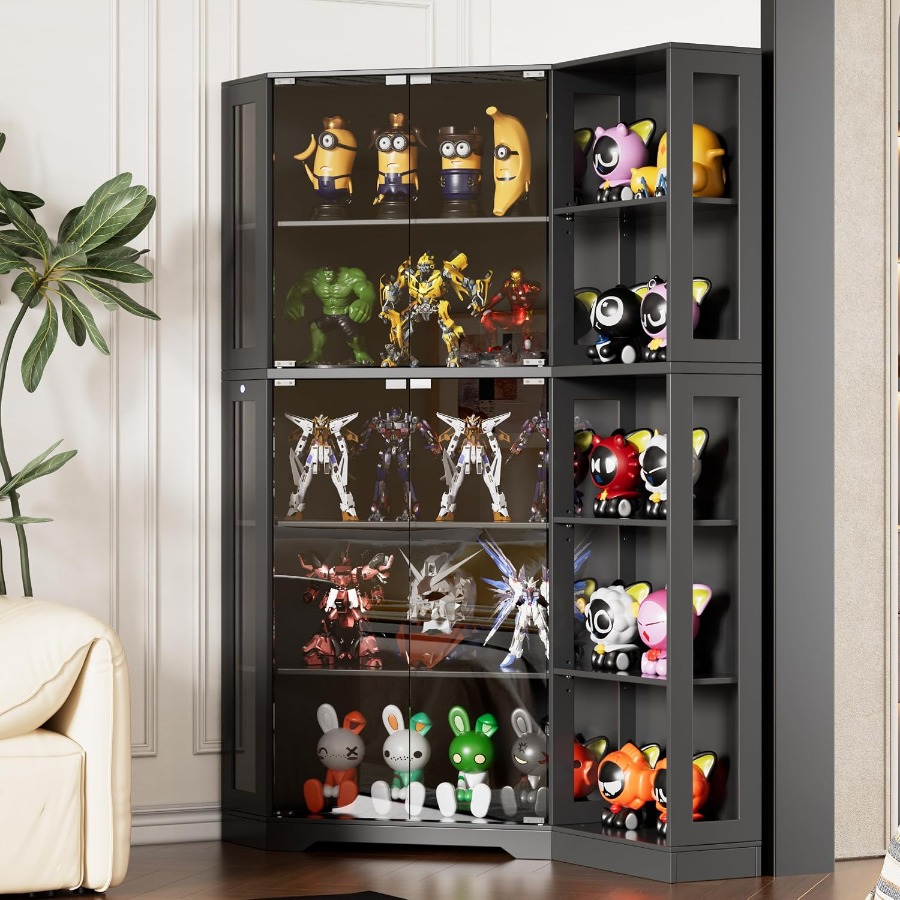 リビングに置くための、ガラス扉とLEDライト付きのコーナー型 - Storage & Organization のレビューと価格