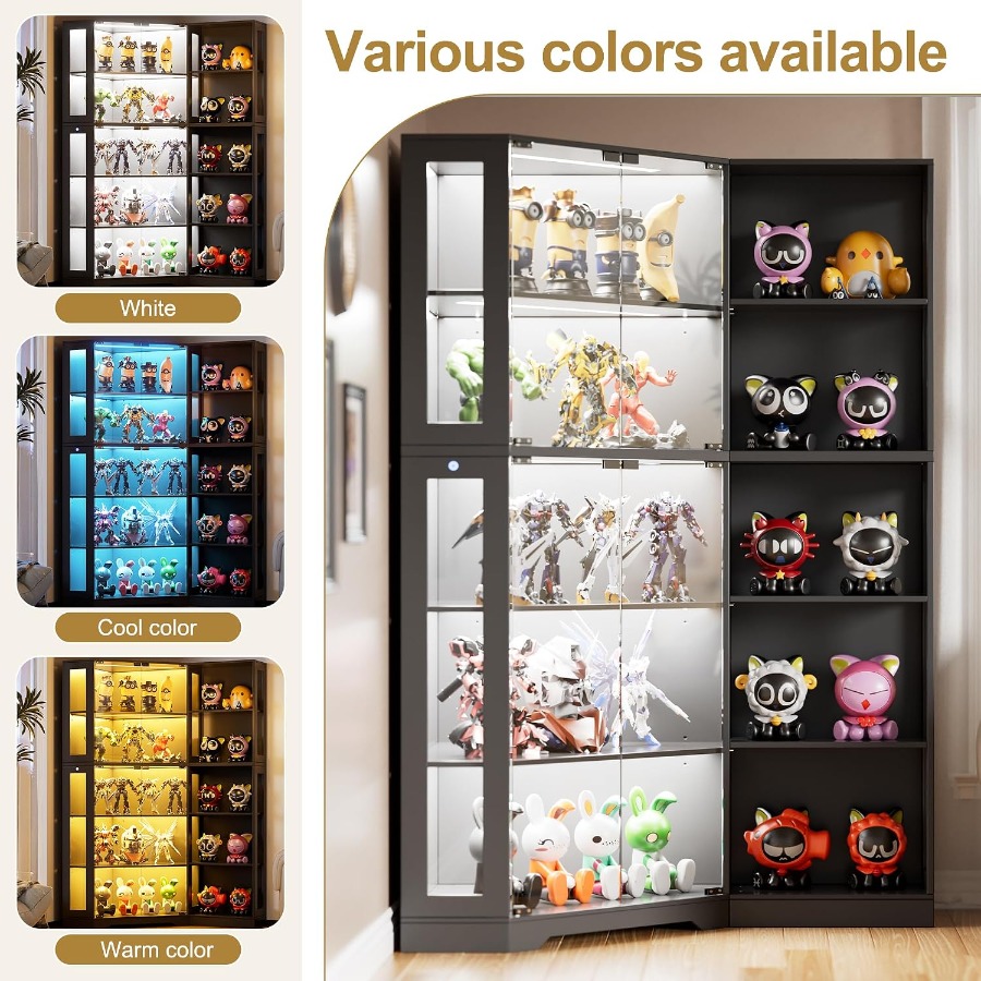 リビングに置くための、ガラス扉とLEDライト付きのコーナー型 - Storage & Organization のレビューと価格