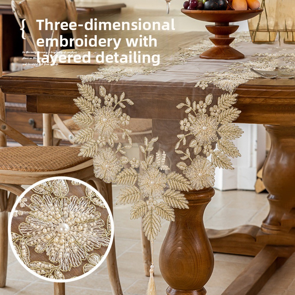ヨーロッパ風生地の透かし彫りテーブルフラッグ、レース刺繍パー - Home Decor のレビューと価格