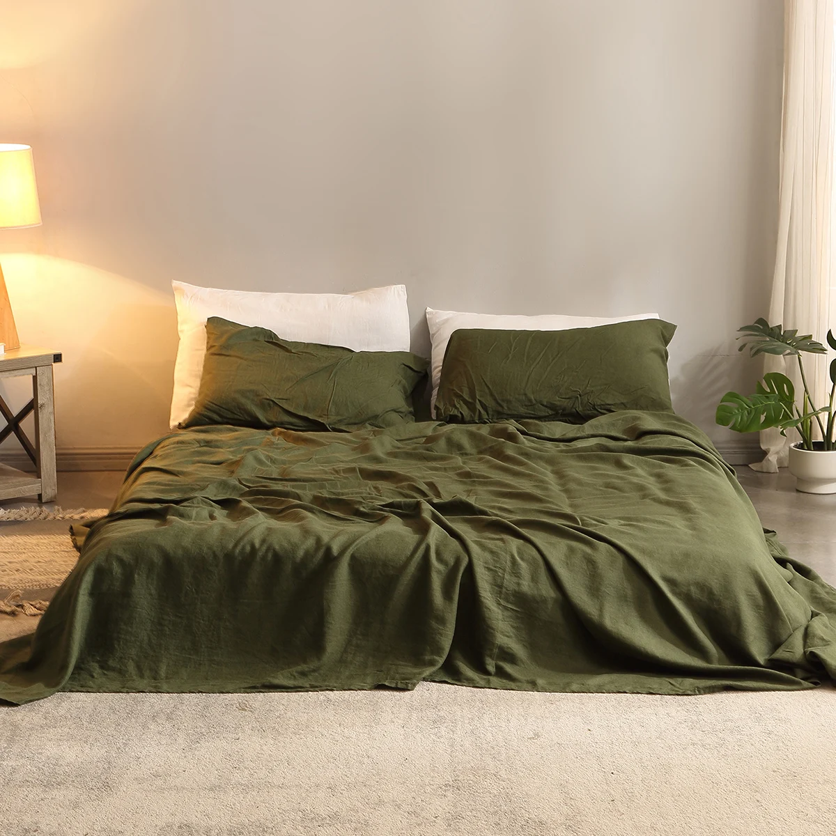 ピュアリネン寝具セット、フラットシート1枚、ディープポケット - Fitted Bed Sheets Deep Pocket のレビューと価格