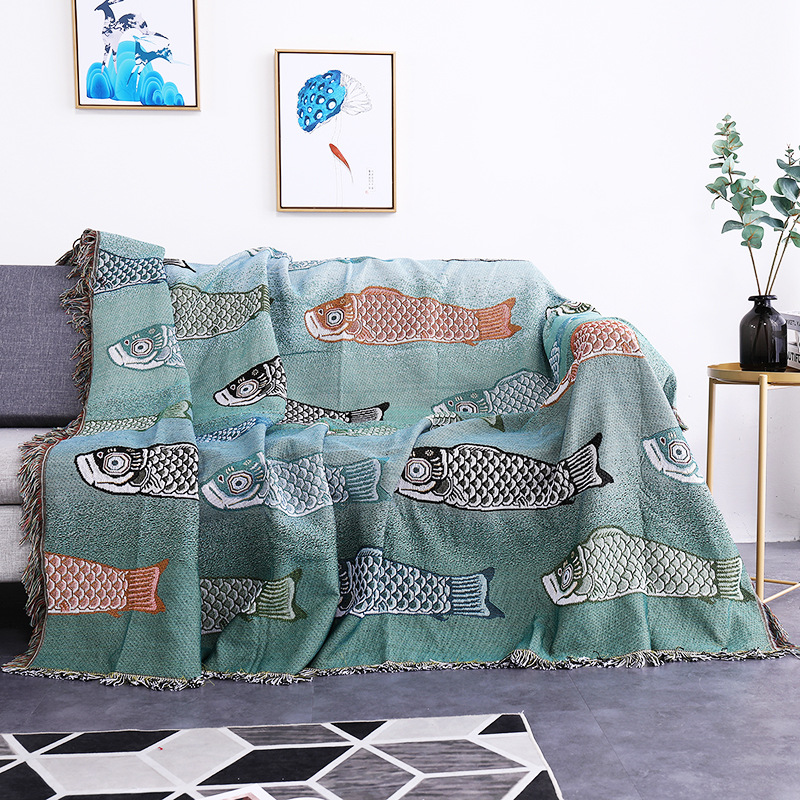 鯉のジャカード織りスローブランケット、ボヘミアンオーシャンテ - Boho Throw Blanket Fringe のレビューと価格